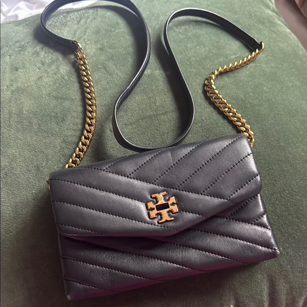 Tory Burch Black Quilted Leather Chain-Strap Crossbody with Gold Logo